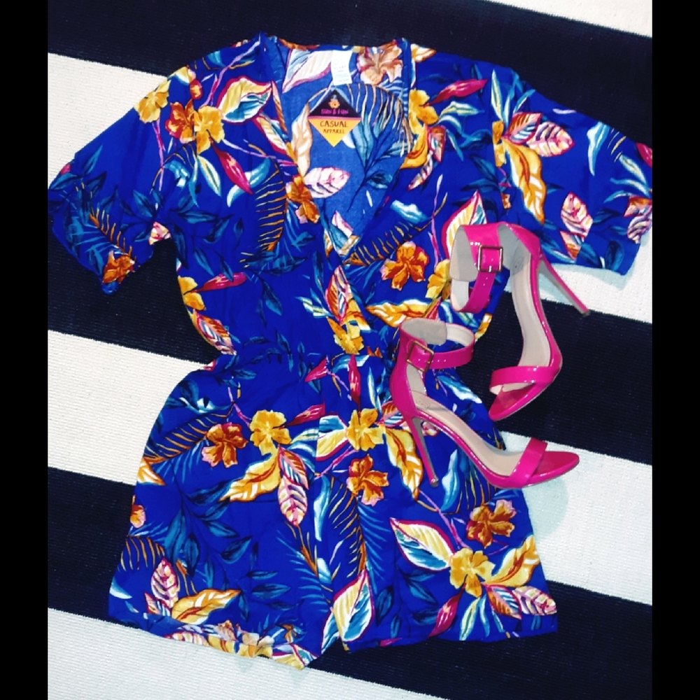 Neon bright floral romper